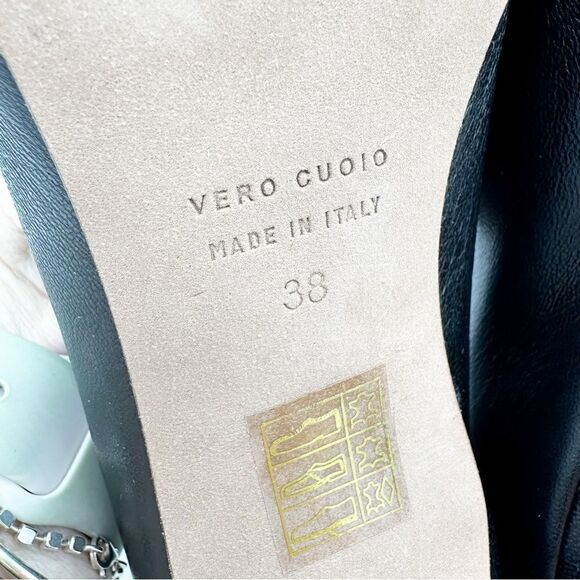 L’idea by Lori Black Pointed Pumps Taupe Trimmed Leather Rectangle Embellishment - Picture 11 of 13